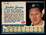 1962 Post Cereal #62 Jackie Jensen Front Thumbnail