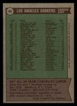 1976 Topps #46 Dodgers Team Checklist - Walter Alston Back Thumbnail