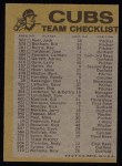 1974 Topps Red Team Checklists #5 Cubs Team Checklist Back Thumbnail