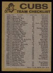 1974 Topps Red Team Checklists #5 Cubs Team Checklist Back Thumbnail