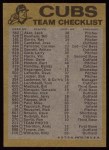 1974 Topps Red Team Checklists #5 Cubs Team Checklist Back Thumbnail