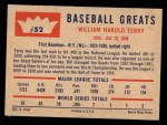 1960 Fleer #52 Bill Terry Back Thumbnail