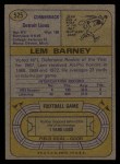 1974 Topps #525 Lem Barney Back Thumbnail