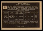 1967 Topps #84 Harry Howell Back Thumbnail