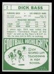1968 Topps #2 Dick Bass Back Thumbnail