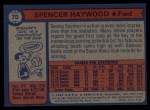 1974 Topps #70 Spencer Haywood Back Thumbnail