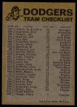 1974 Topps Red Team Checklists #12 Dodgers Team Checklist Back Thumbnail