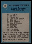 1964 Philadelphia #154 Pittsburgh Steelers - Buddy Parker Back Thumbnail