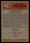 1955 Bowman #58 Bobby Watkins Back Thumbnail