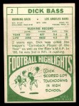 1968 Topps #2 Dick Bass Back Thumbnail
