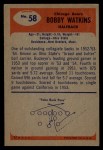 1955 Bowman #58 Bobby Watkins Back Thumbnail