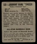 1949 Leaf #53 Johnny Vander Meer Back Thumbnail