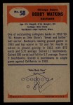 1955 Bowman #58 Bobby Watkins Back Thumbnail