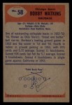 1955 Bowman #58 Bobby Watkins Back Thumbnail