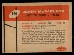 1960 Fleer #126 Jerry McFarland Back Thumbnail
