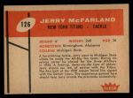 1960 Fleer #126 Jerry McFarland Back Thumbnail