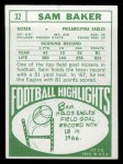 1968 Topps #32 Sam Baker Back Thumbnail