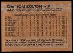 1988 Topps #442 Tom Bolton Back Thumbnail