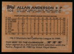 1988 Topps #101 Allan Anderson Back Thumbnail