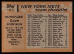1988 Topps #164 Davey Johnson Back Thumbnail