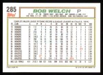 1992 Topps #285 Bob Welch Back Thumbnail