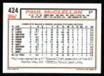 1992 Topps #424 Paul McClellan Back Thumbnail