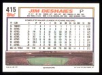 1992 Topps #415 Jim Deshaies Back Thumbnail
