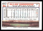 1992 Topps #417 Allan Anderson Back Thumbnail