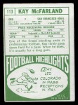 1968 Topps #113 Kay McFarland Back Thumbnail