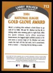 2002 Topps #713 - Larry Walker Golden Glove Back Thumbnail