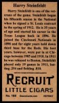 1912 T207 Reprints #169 Harry Steinfeldt Back Thumbnail