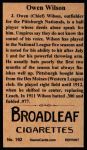 1912 T207 Reprints #192 Owen Wilson Back Thumbnail