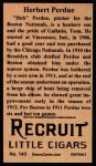 1912 T207 Reprints #143 Herbert 'Hub' Perdue Back Thumbnail