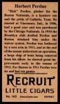 1912 T207 Reprints #143 Herbert 'Hub' Perdue Back Thumbnail