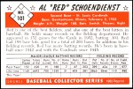 1953 Bowman Reprints #101 Red Schoendienst Back Thumbnail