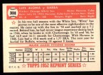 1952 Topps Reprints #308 Luis Aloma Back Thumbnail