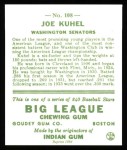 1933 Goudey Reprints #108 Joe Kuhel Back Thumbnail