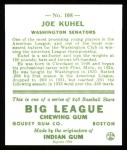 1933 Goudey Reprints #108 Joe Kuhel Back Thumbnail
