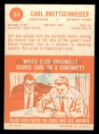 1963 Topps #31 Carl Brettschneider Back Thumbnail