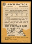 1967 Topps #37 Archie Matsos Back Thumbnail