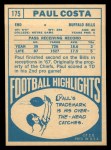 1968 Topps #175 Paul Costa Back Thumbnail