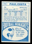 1968 Topps #175 Paul Costa Back Thumbnail