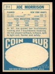 1968 Topps #211 Joe Morrison Back Thumbnail