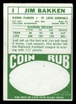 1968 Topps #8 Jim Bakken Back Thumbnail