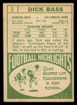 1968 Topps #2 Dick Bass Back Thumbnail