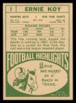 1968 Topps #5 Ernie Koy Back Thumbnail