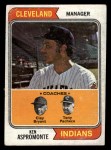 1974 Topps #521 Indians Leaders - Ken Aspromonte / Clay Bryant / Tony Pacheco Front Thumbnail