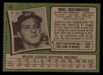 1971 Topps #149 Mike Hershberger Back Thumbnail