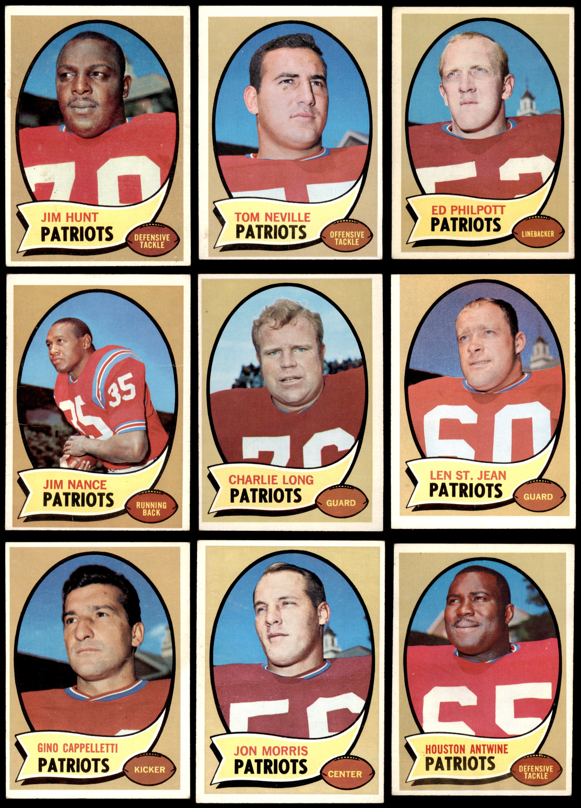 1970 NEW ENGLAND PATRIOTS FOOTBALL PARTIAL TEAM SET - 9 CARDS