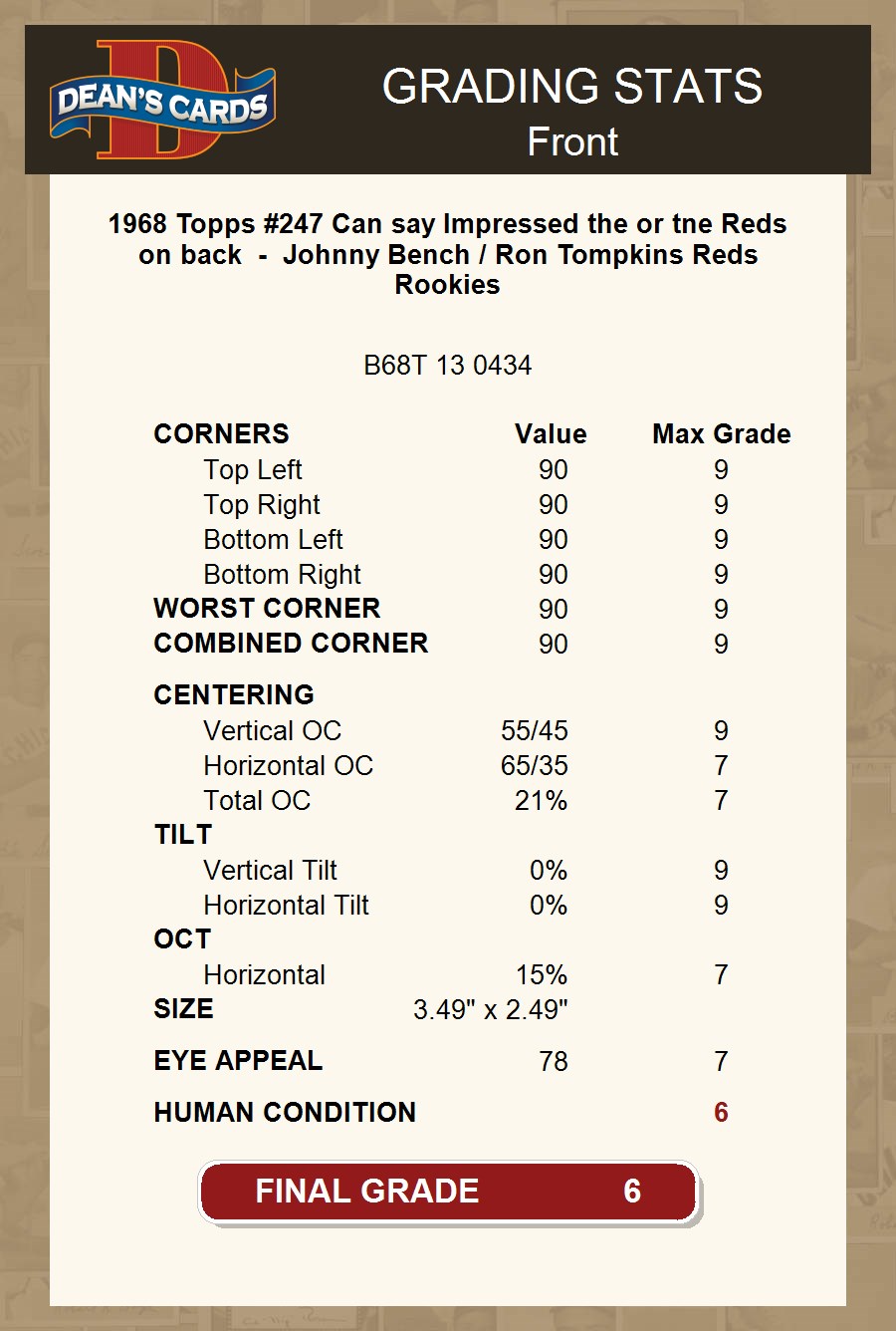 1968 Topps #247 Johnny Bench Can say Impressed the or tne Reds on back 6 - EX/MT - Picture 4 of 9